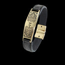 Pulseira de Couro Fé 13mm - Banhada a Ouro 18K