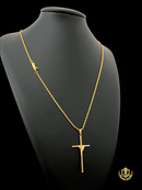 Cordão Cadeado 1mm + Pingente Cruz Fio - Banhado a Ouro 18K