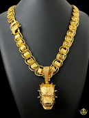 Cordão Dubai 15mm + Pingente Pit Bull Banhado a Ouro 18K