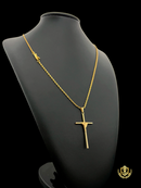 Cordão Cadeado 1mm + Pingente Cruz Fio - Banhado a Ouro 18K