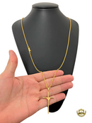 Cordão Cadeado 1mm + Pingente Cruz Fio - Banhado a Ouro 18K