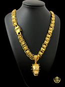 Cordão Dubai 15mm + Pingente Pit Bull Banhado a Ouro 18K