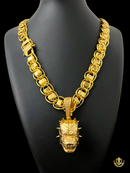 Cordão Dubai 15mm + Pingente Pit Bull Banhado a Ouro 18K