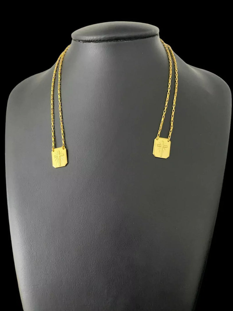 Escapulário Tijolinho 1mm Cruz - Banhado A Ouro 18k