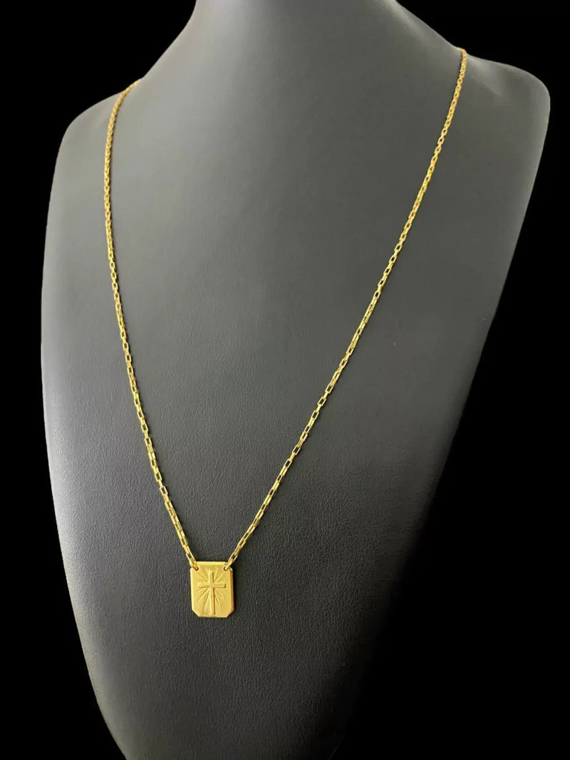 Escapulário Tijolinho 1mm Cruz - Banhado A Ouro 18k