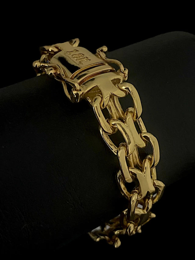 Pulseira Cadeado Duplo 13mm - Banhado a Ouro 18k