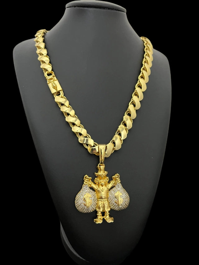 Cordão Friso S 13mm + Pingente - Banhado a Ouro 18K
