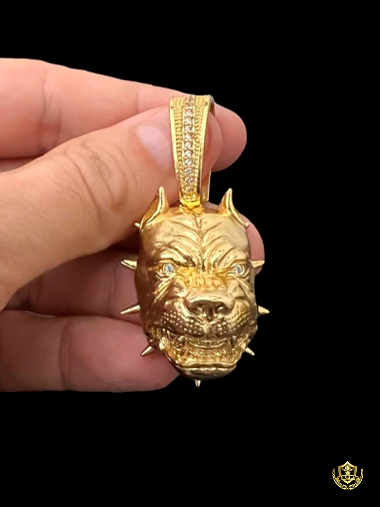 Cordão Dubai 15mm + Pingente Pit Bull Banhado a Ouro 18K