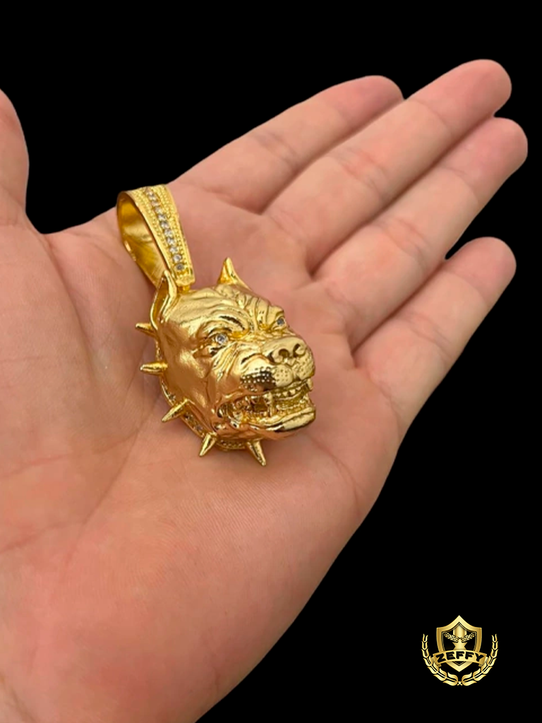 Cordão Dubai 15mm + Pingente Pit Bull Banhado a Ouro 18K