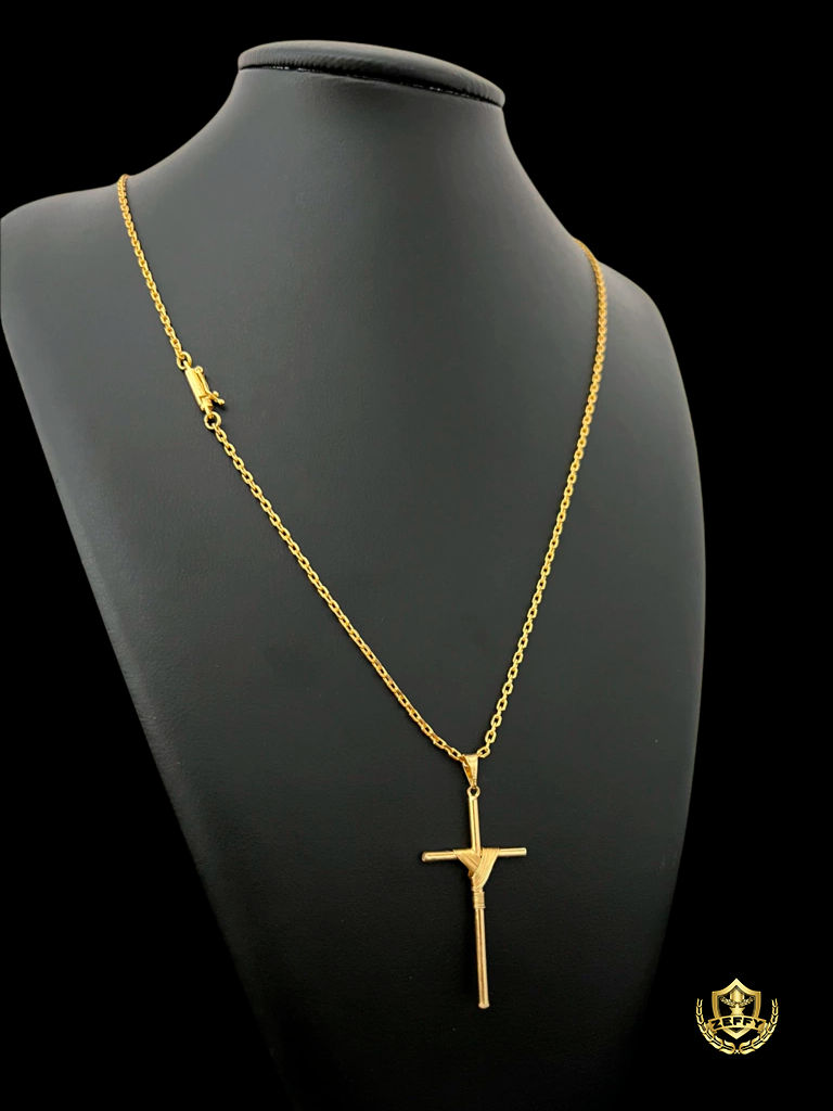 Cordão Cadeado 1mm + Pingente Cruz Fio - Banhado a Ouro 18K