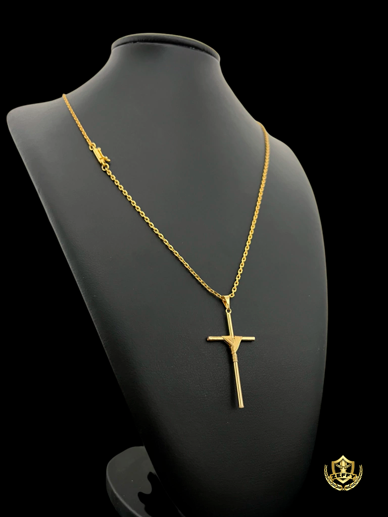 Cordão Cadeado 1mm + Pingente Cruz Fio - Banhado a Ouro 18K