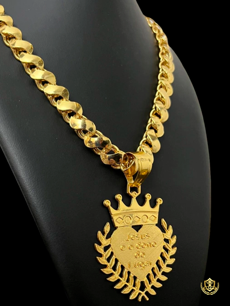 Cordão Friso S 13mm + Pingente Banhado a Ouro 18K