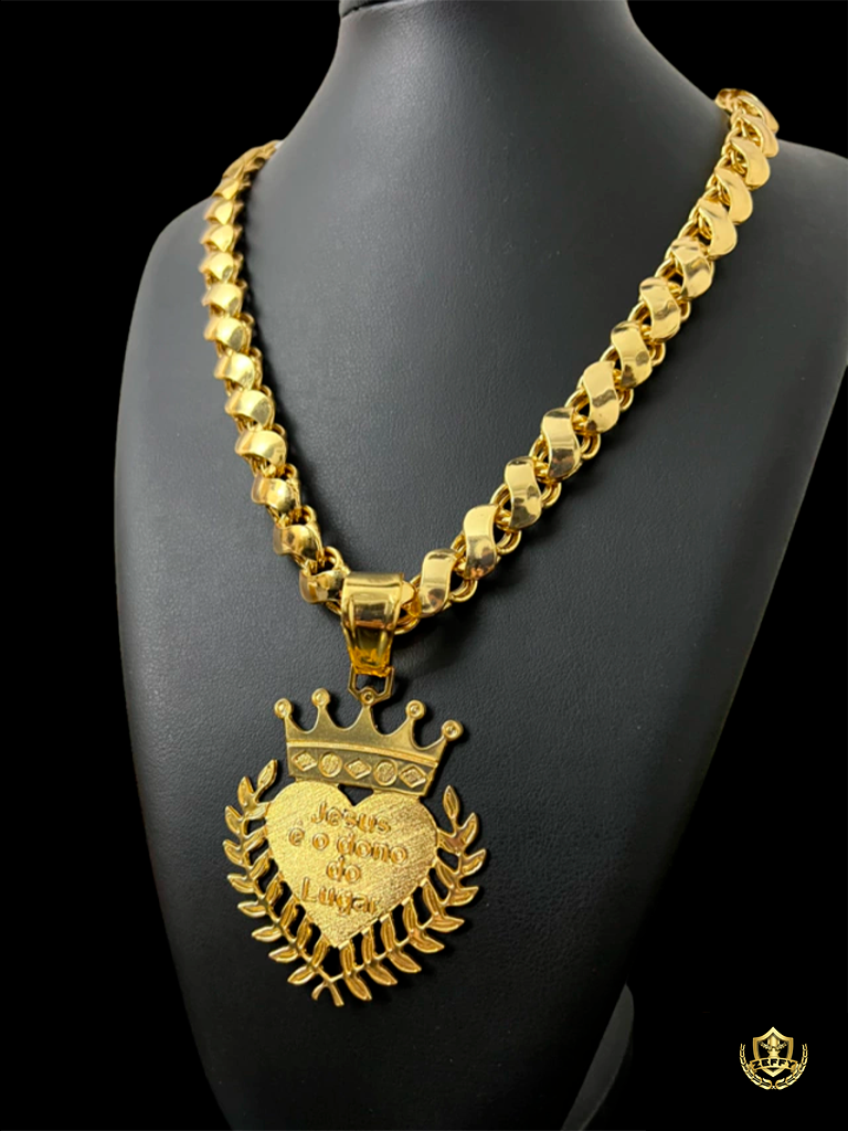 Cordão Friso S 13mm + Pingente Banhado a Ouro 18K