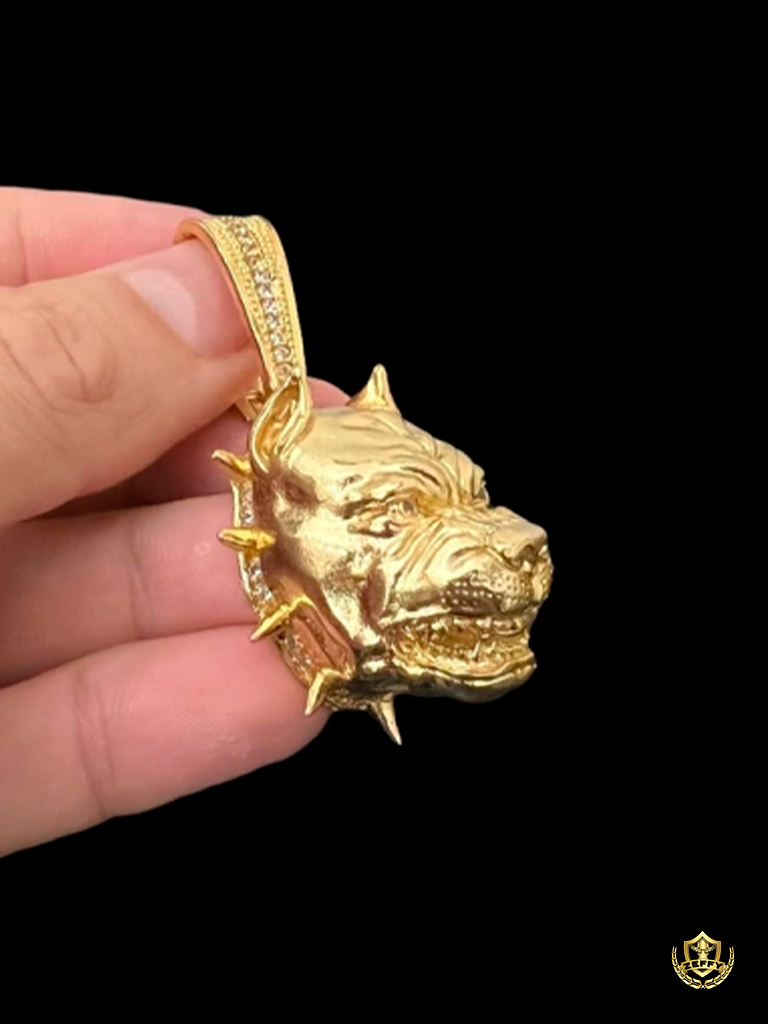 Cordão Dubai 15mm + Pingente Pit Bull Banhado a Ouro 18K